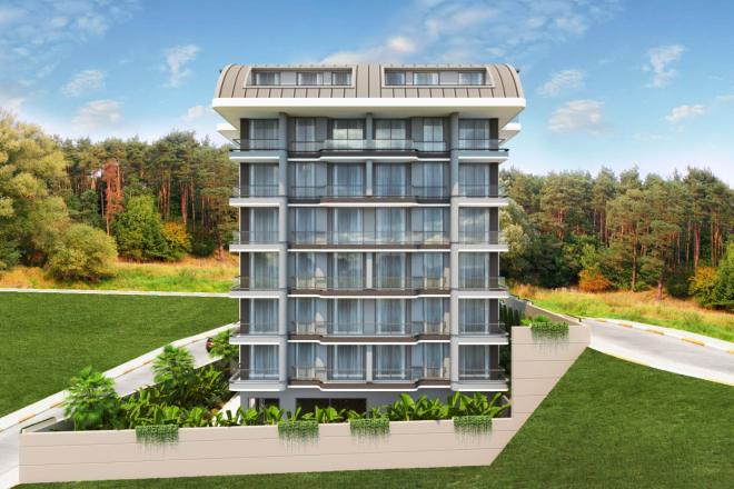 Новый комплекс на стадии строительства, расположенный в тихом, зеленом районе Демирташ