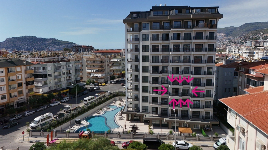 Стильная квартира 1+1 в районе Оба — 600 м до моря, премиум-комплекс, возможна под краткосрочную аренду